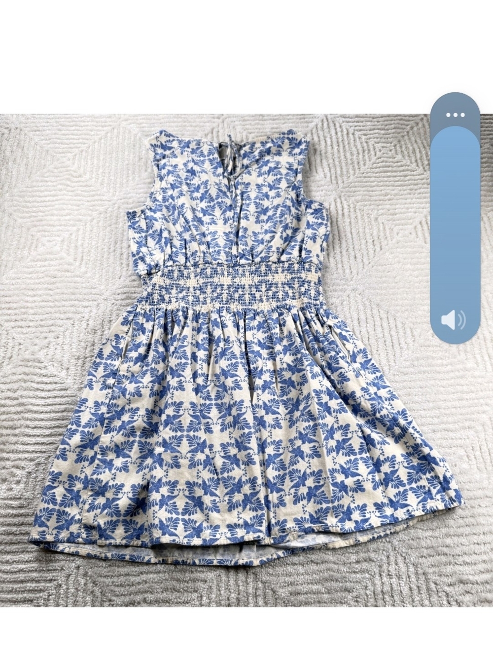 Target Blue and White Floral Smocked Waist Dress Large